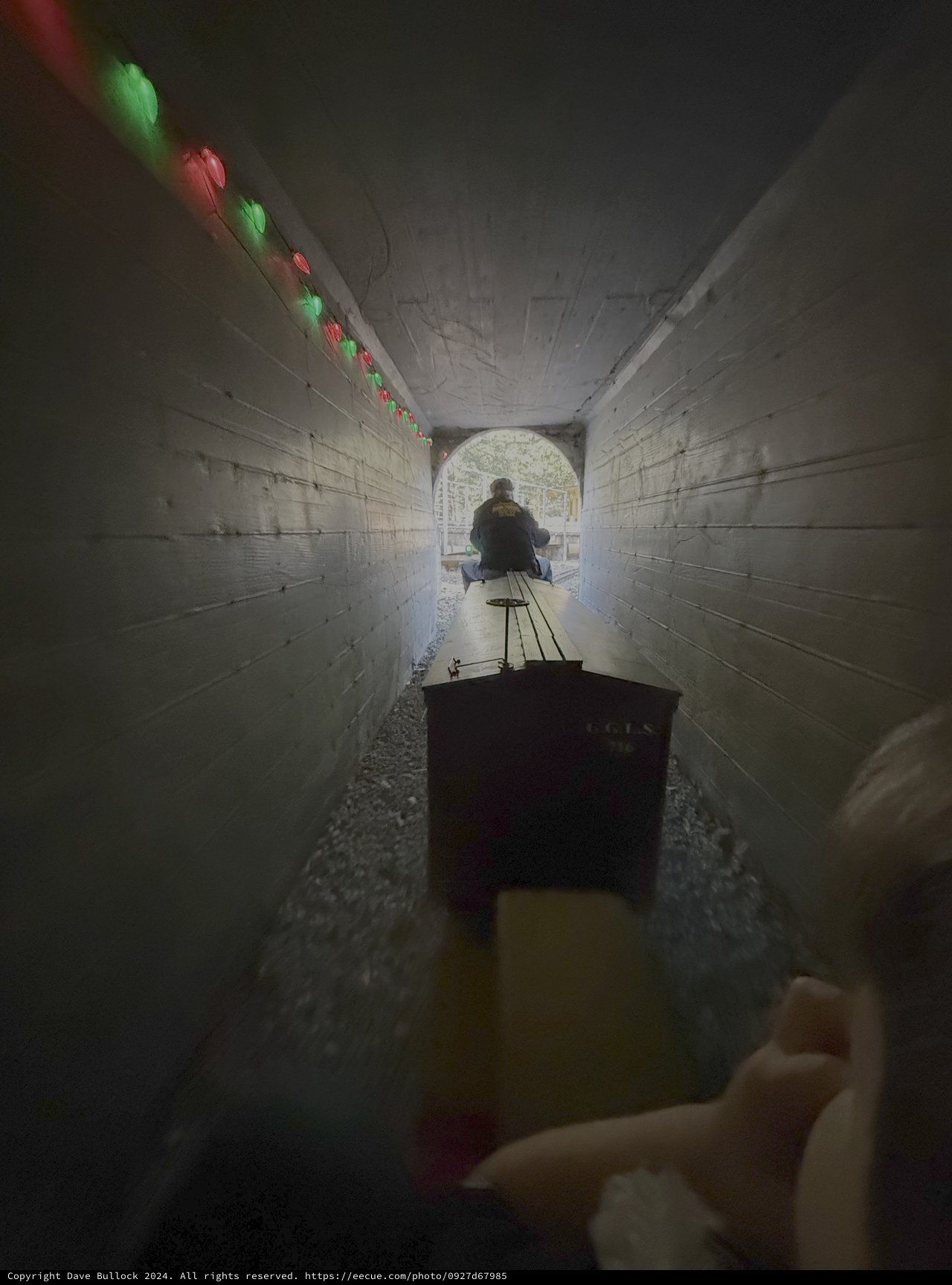 Underground Tunnel with Christmas Lights and Wagon