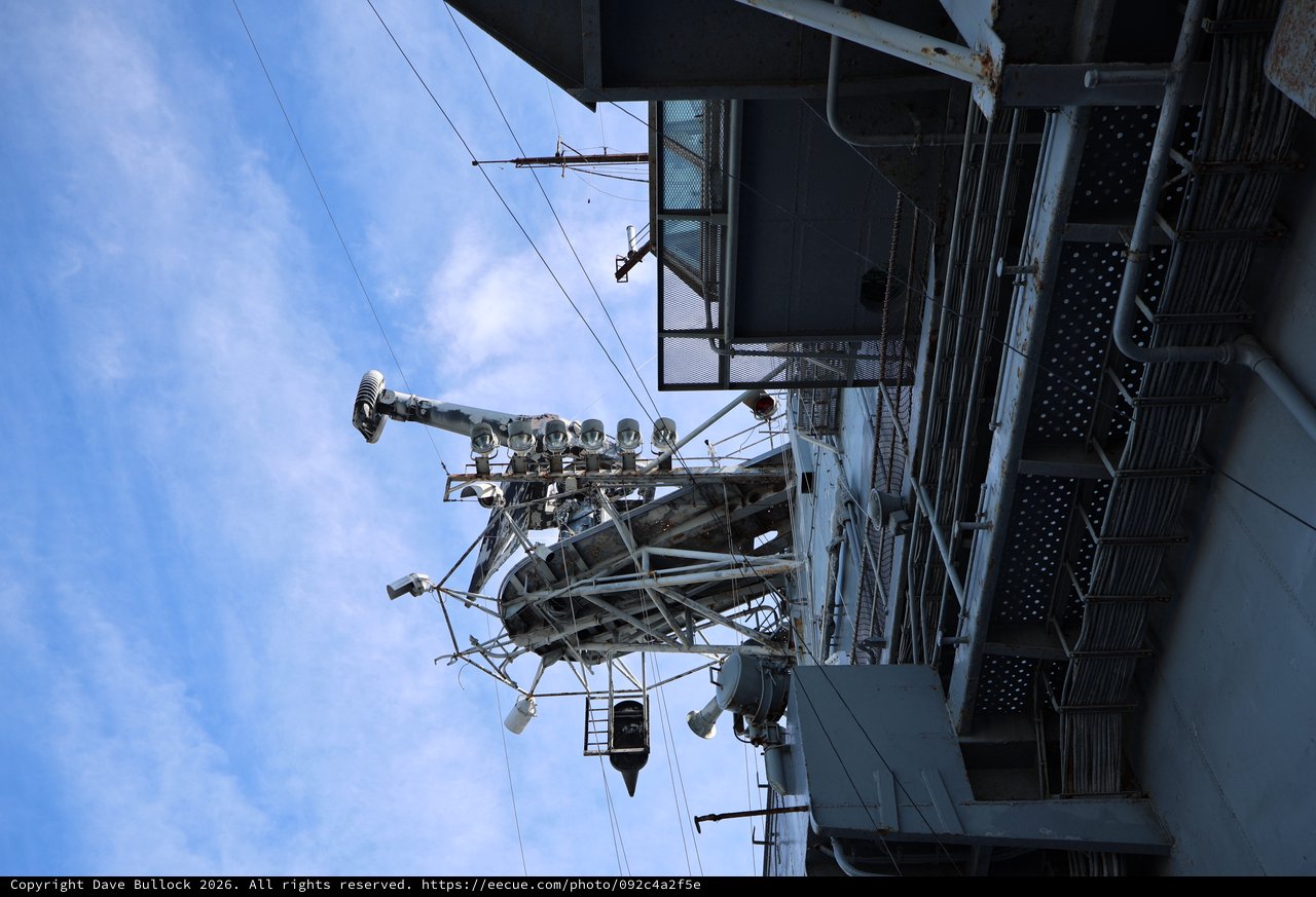 Industrial Communications Tower Against Blue Sky at USS Hornet