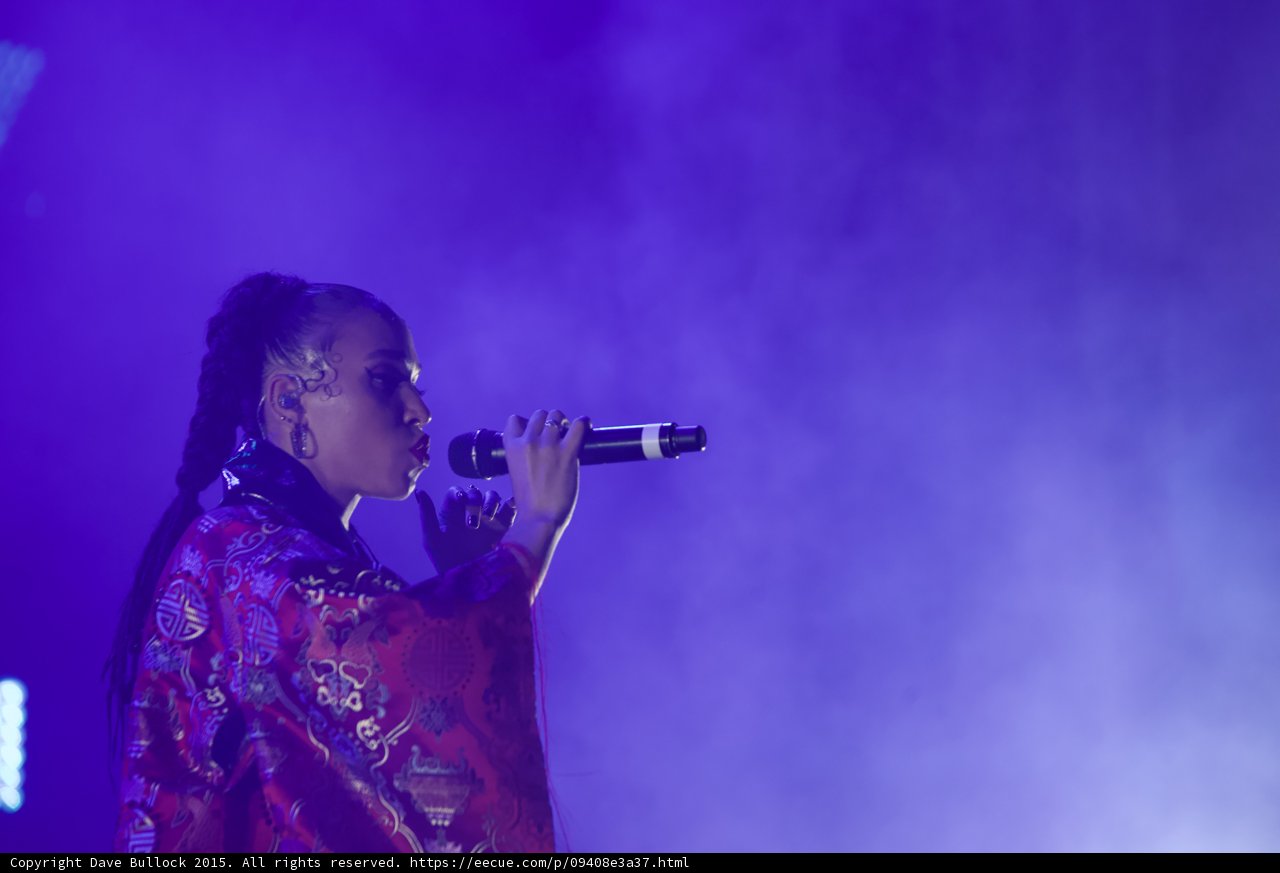 FKA twigs Stunning Profile Portrait Singing Baby Hairs Elaborate Swirls Hoop Earrings Red Lipstick Black Choker Kimono Gold Chinese Patterns Rings Purple Haze LED Panel