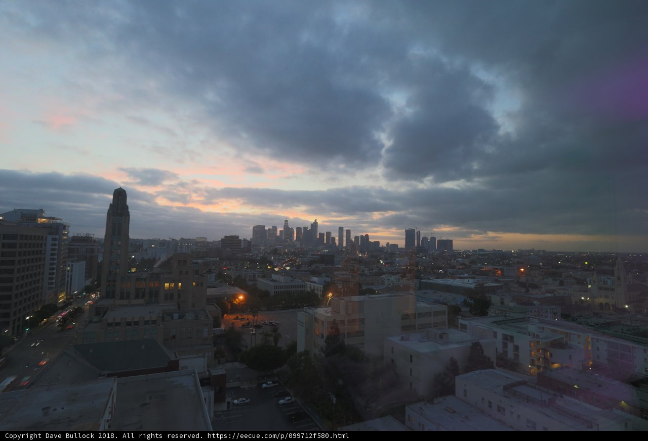 City skyline at sunrise