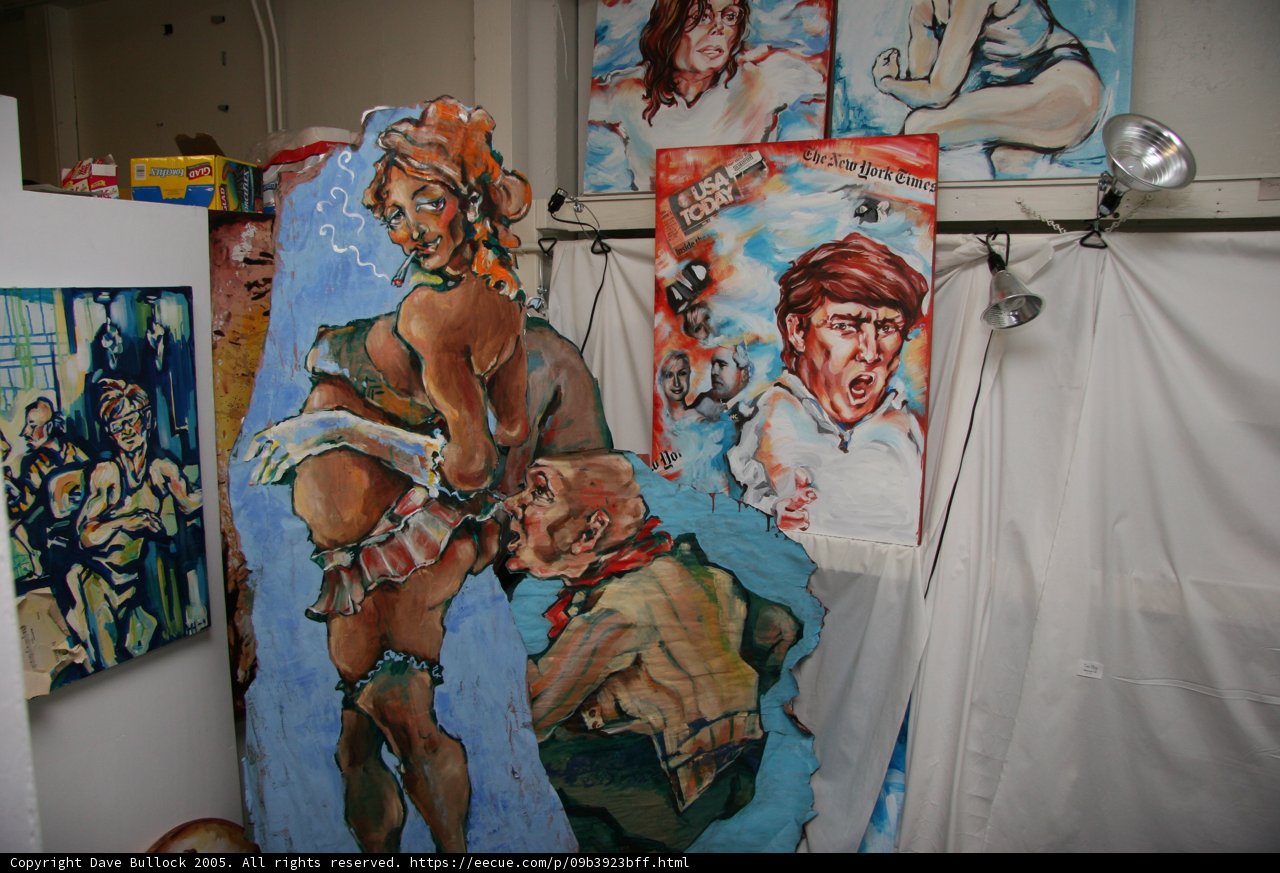 Paris Hilton Poses With Artwork of Woman Carrying a Man