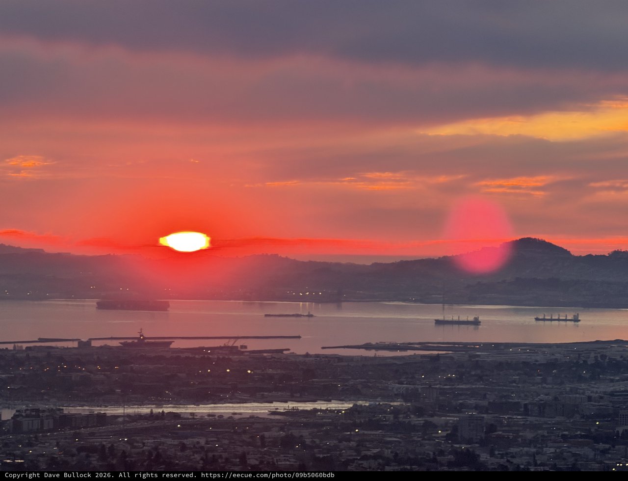 Vibrant Sunset Over San Francisco Bay with Ships