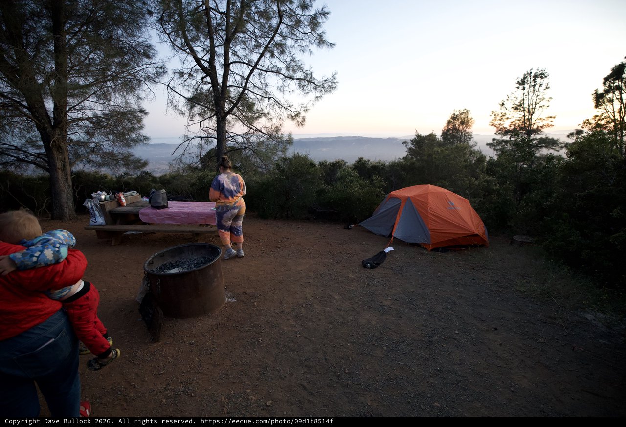 Twilight Campsite Overlooking Valley at Mount Diablo