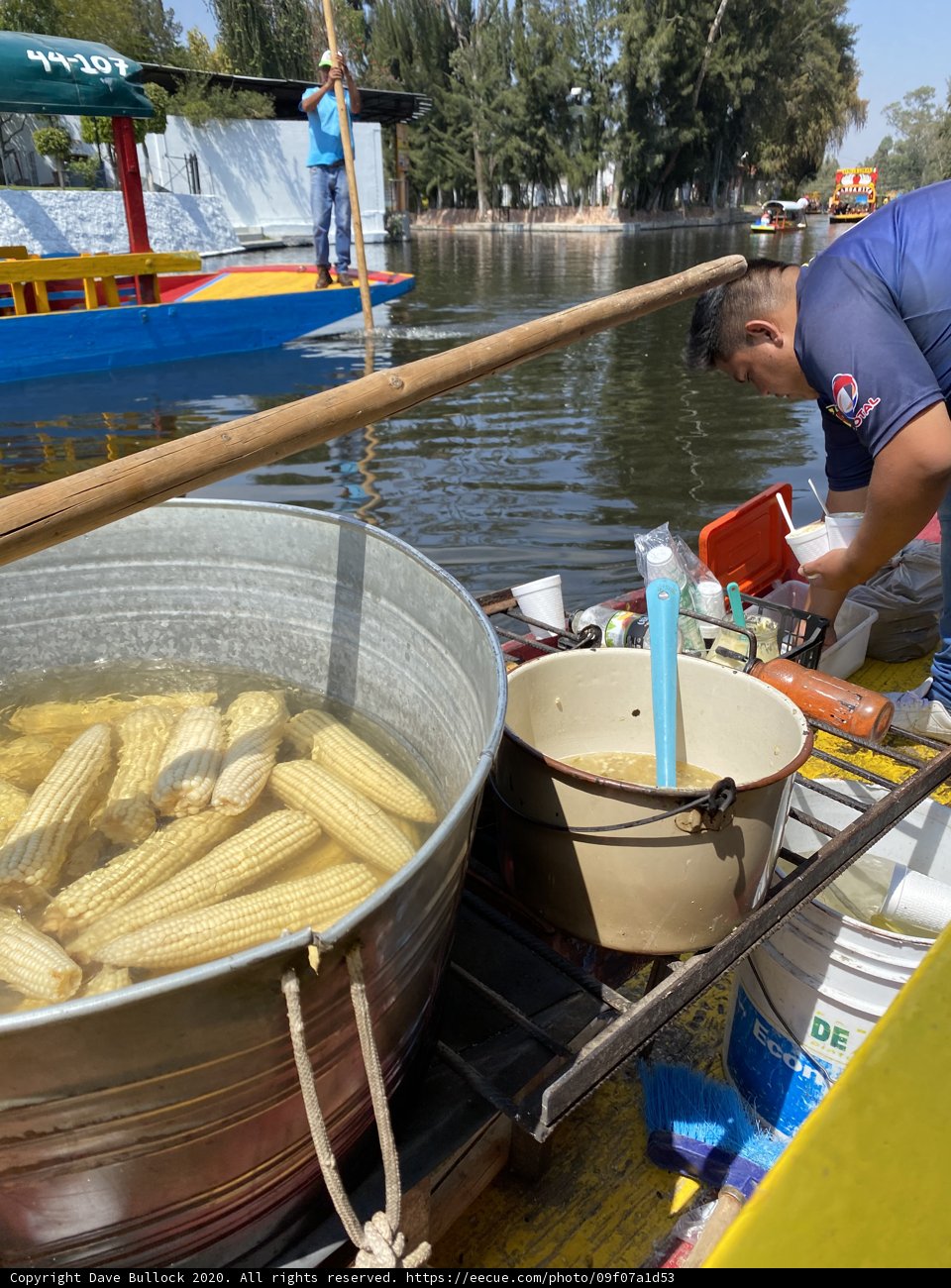 Cooking Corn on a Boat in Xochimilco