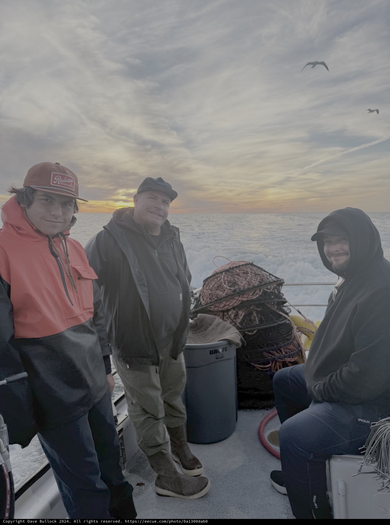 Crab Fishermen at Dawn on Fishing Boat