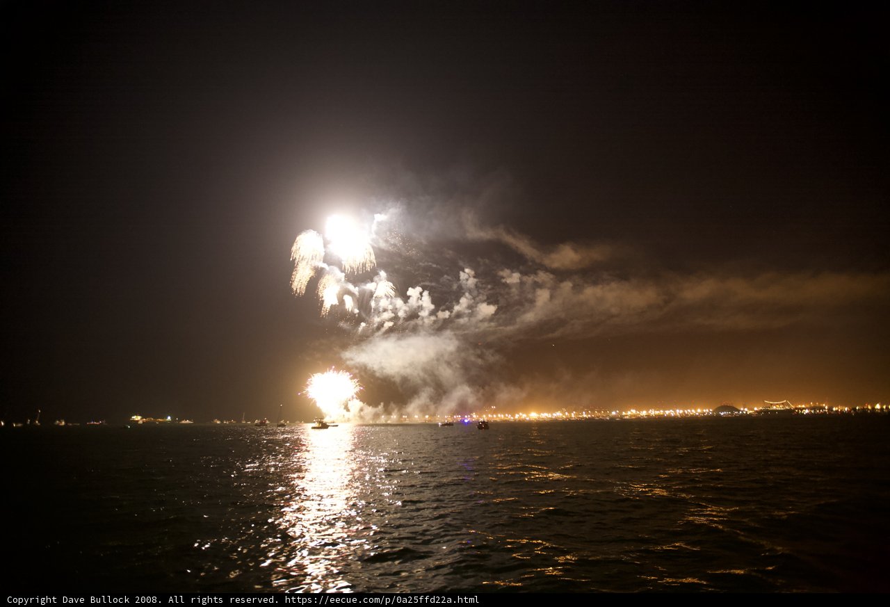 Fireworks Flare Over the Ocean
