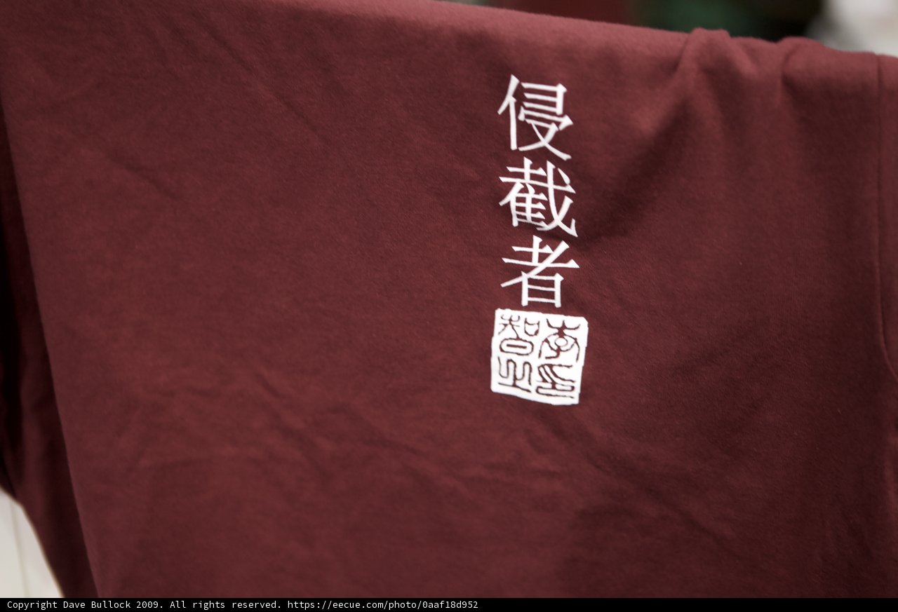 Chinese Calligraphy on a Maroon T-Shirt