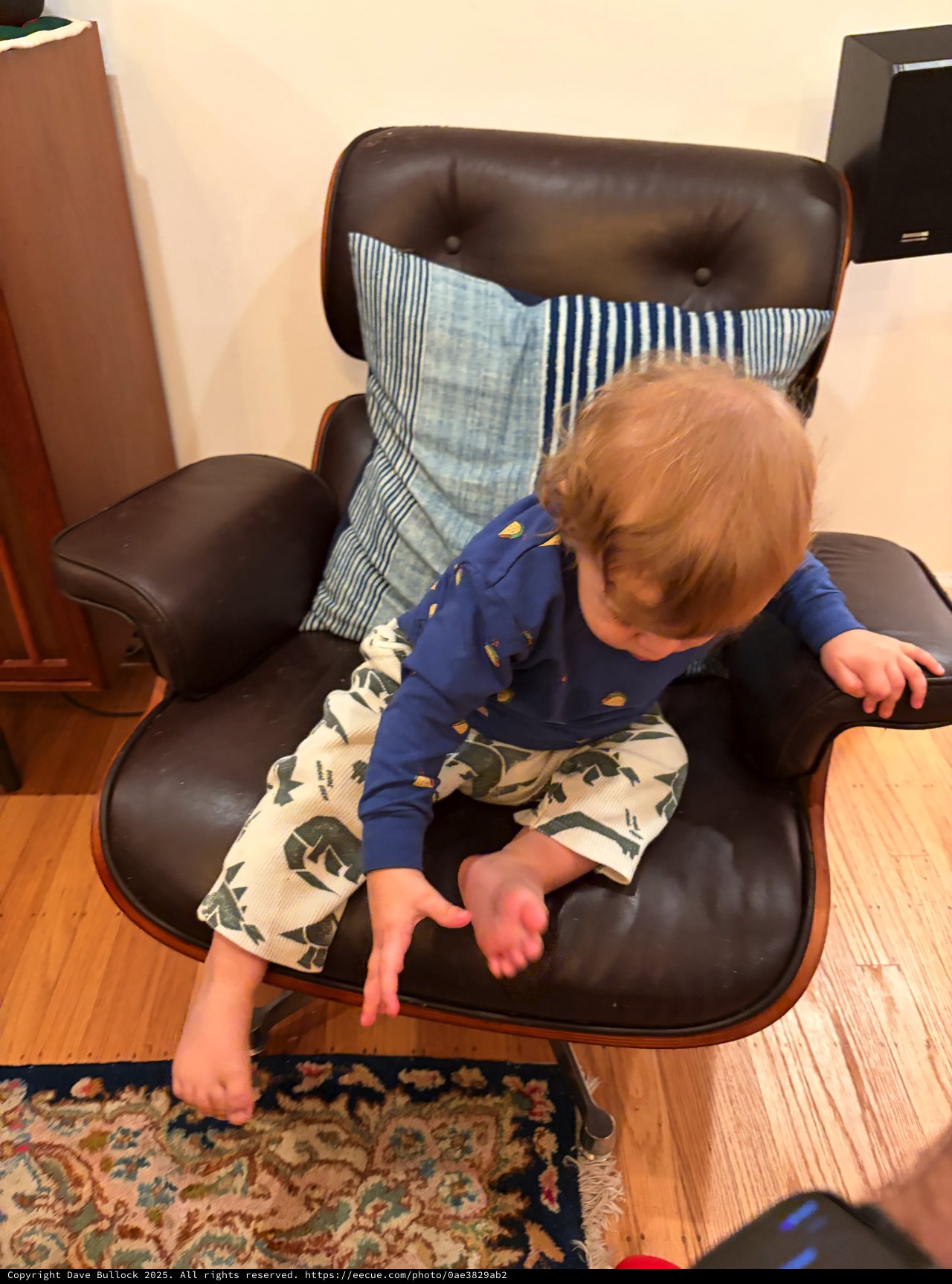 Toddler Exploring Modern Lounge Chair at Home