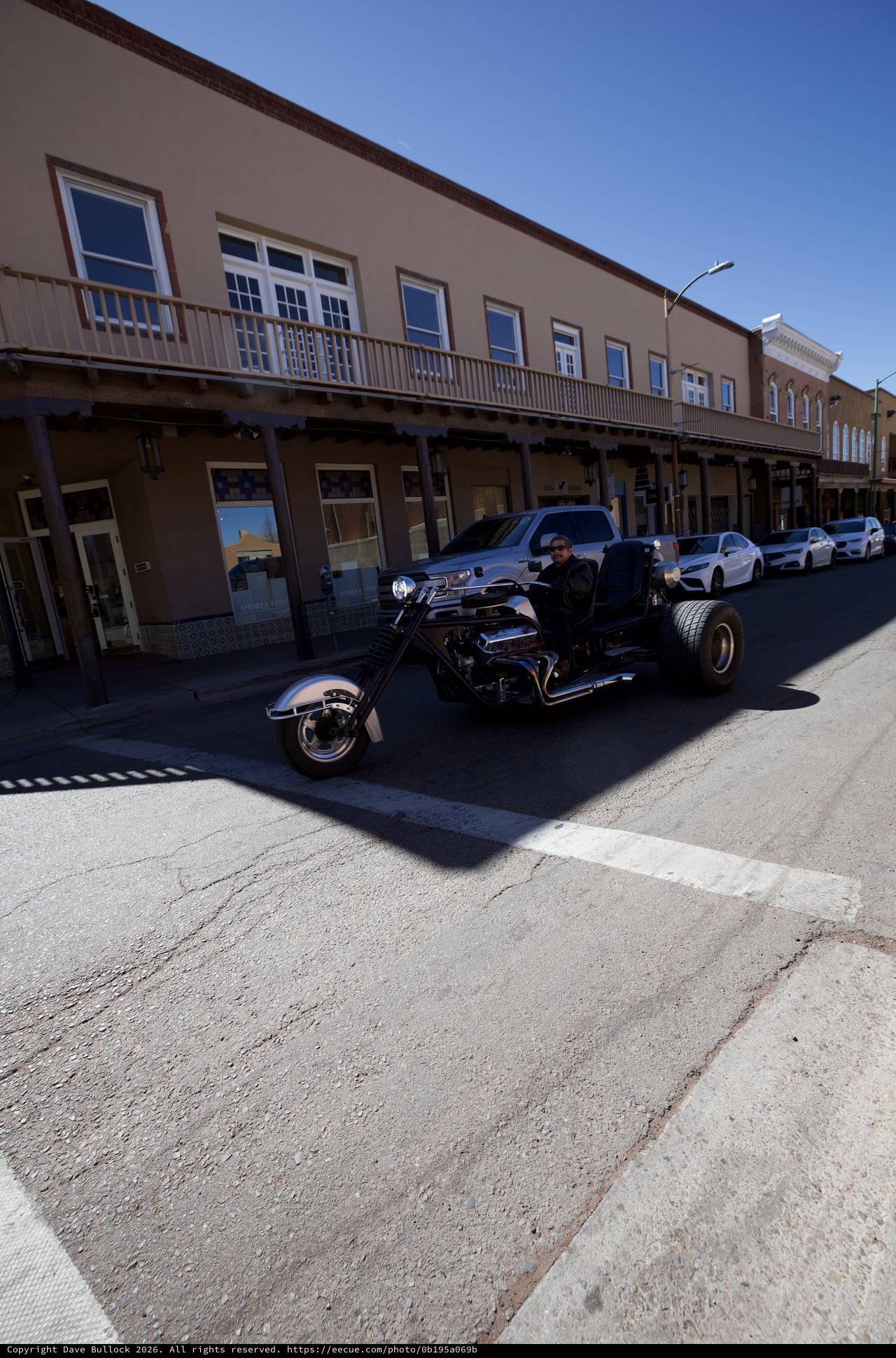 Custom Trike Motorcycle on Historic Southwestern Main Street