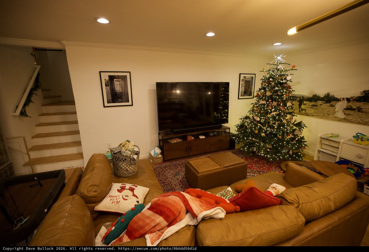 Cozy Christmas Living Room with Decorated Tree