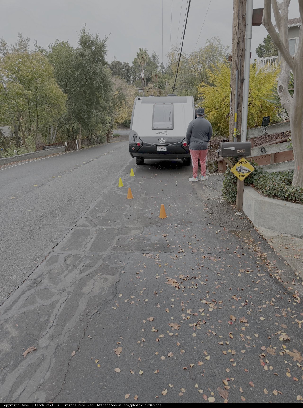 RV Breakdown on Residential Street with Traffic Cones