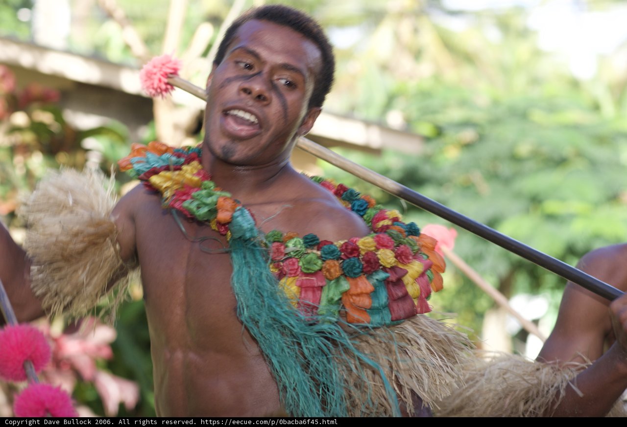 Traditional Fijian Dancer Holding Stick