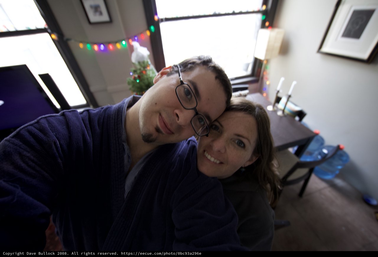 Holiday Selfie Couple Embracing on Christmas Day