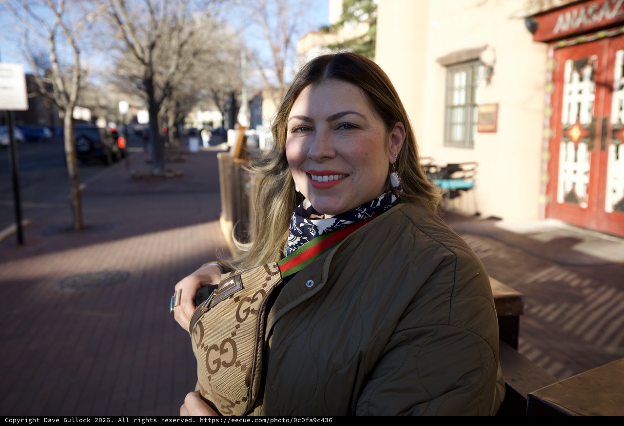Fashionable Woman on Sunny Santa Fe Street