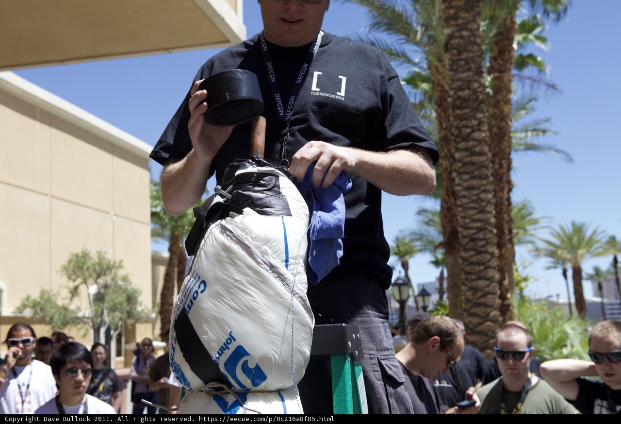 Man in Black Shirt at DefCon with Crowd and Palm Trees in Background