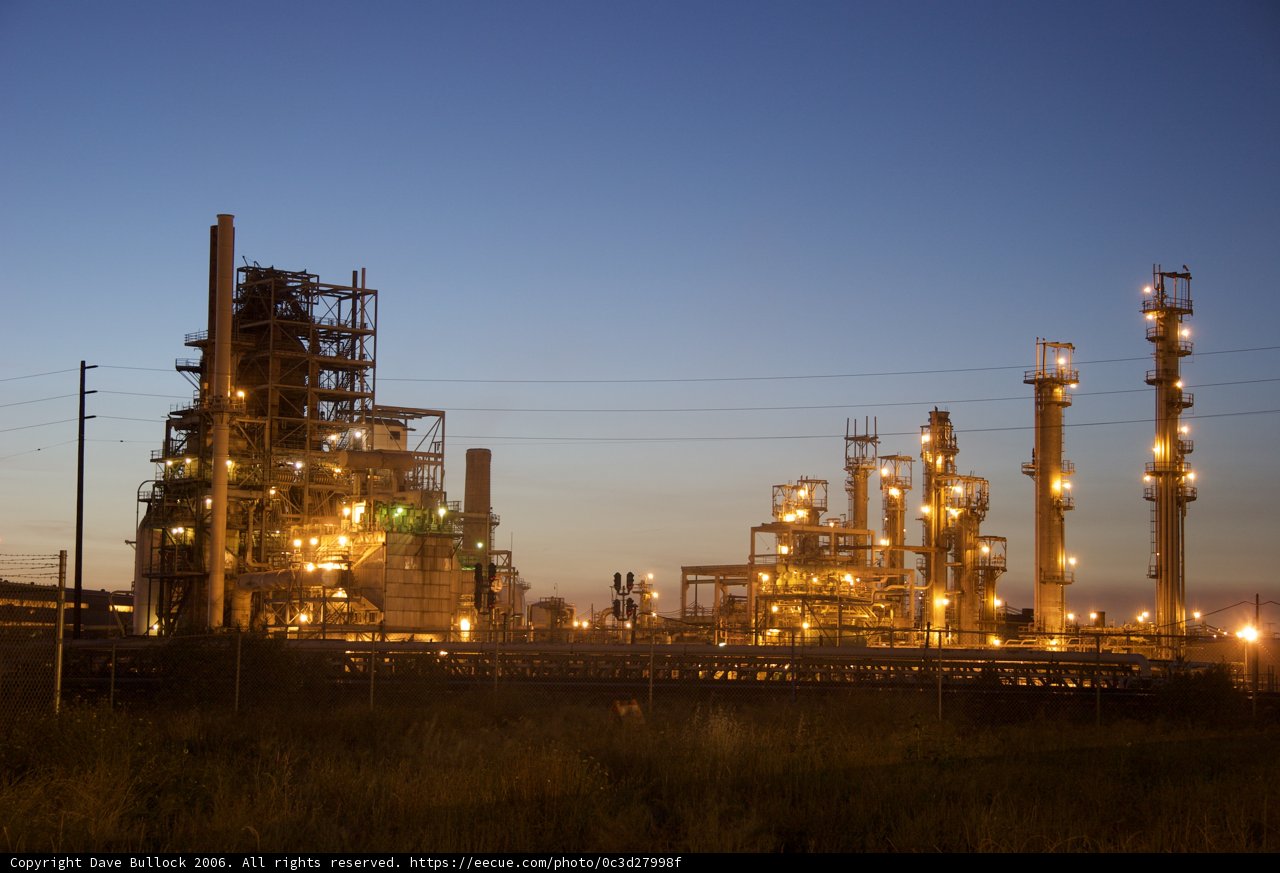 Illuminated Refinery at Night