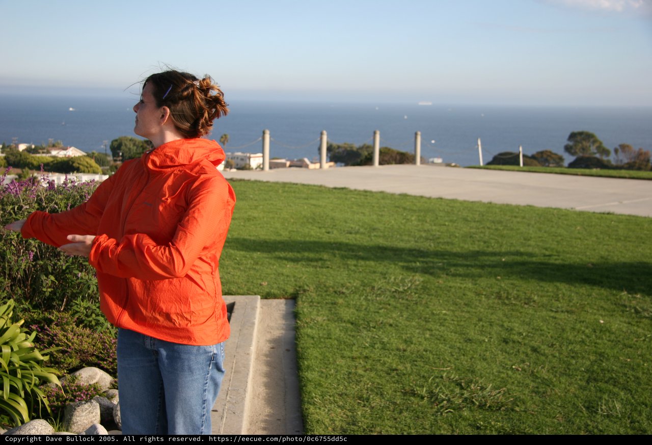 Woman in Orange Jacket Gazing at Pacific Ocean