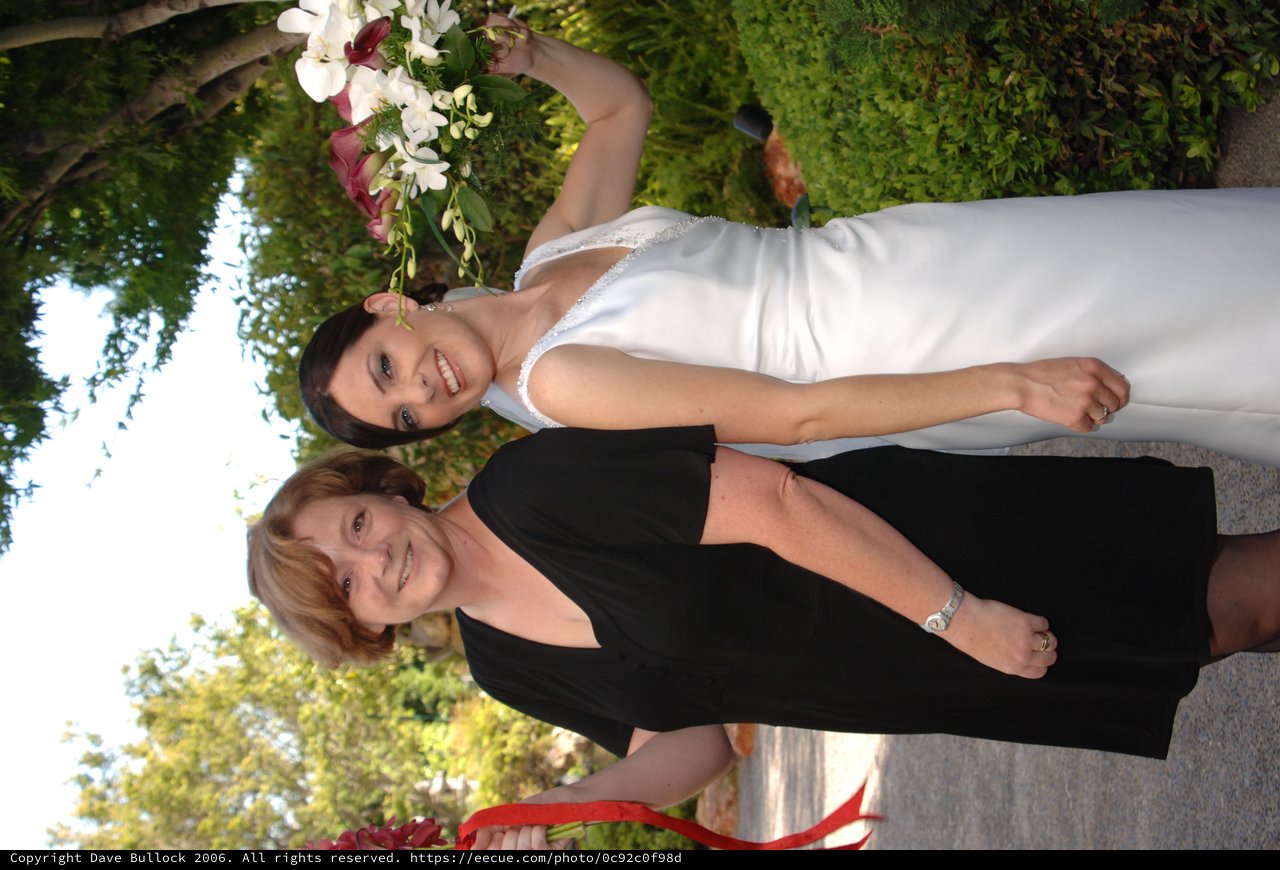 Bride and Guest Celebrate Joyfully at Outdoor Wedding