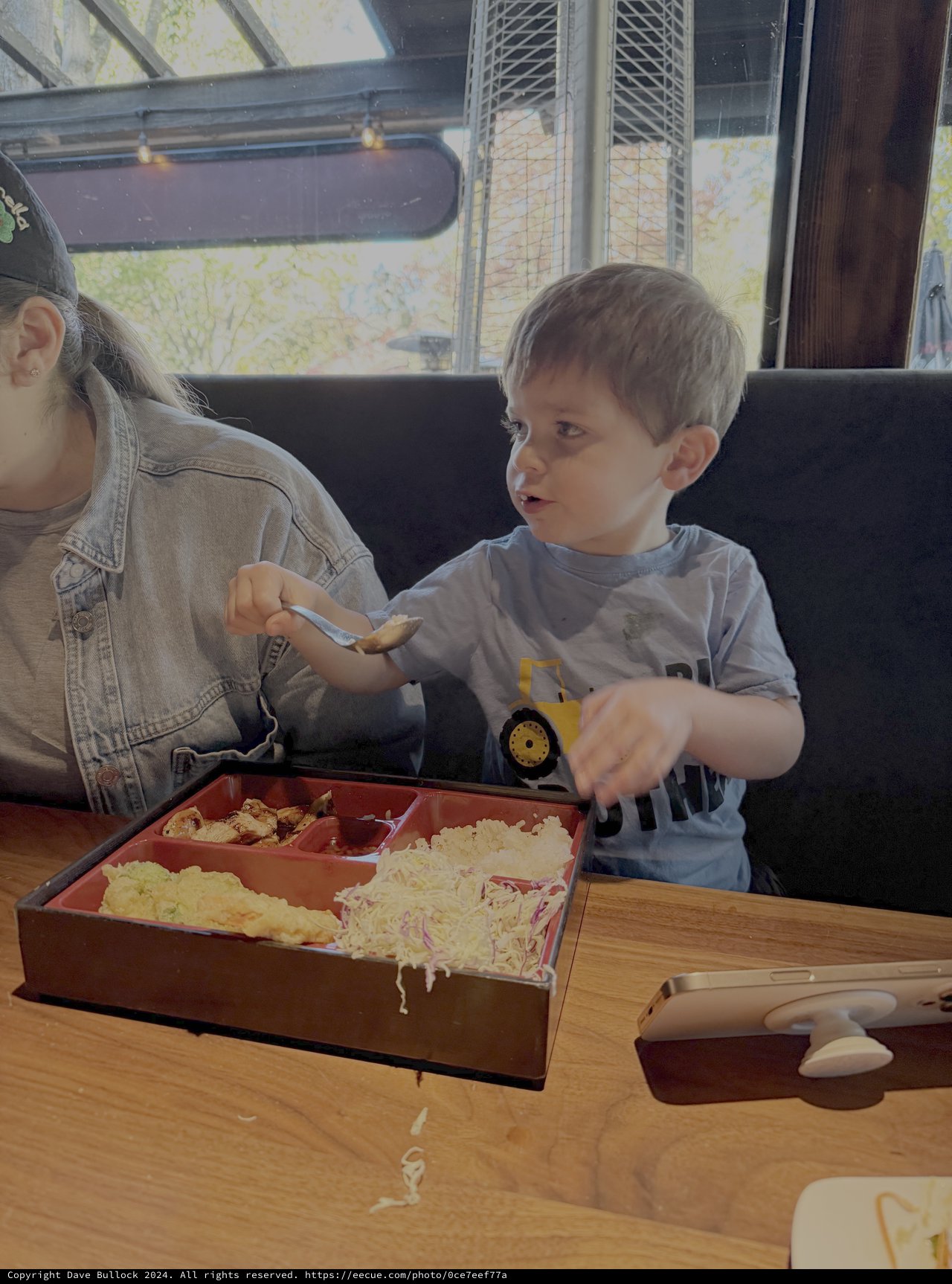 Young Boy Enjoying Japanese Bento Box Lunch