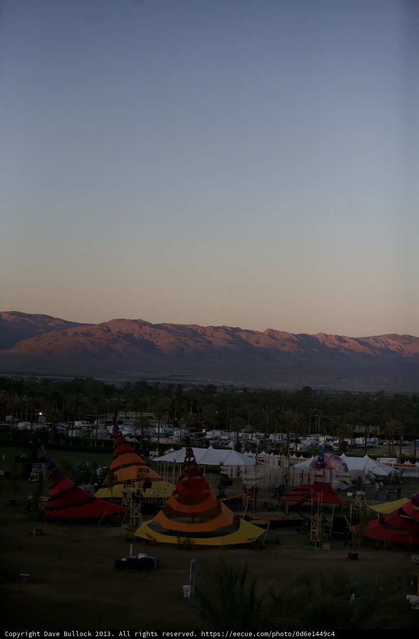 Sunset over Coachella Mountains and Tents