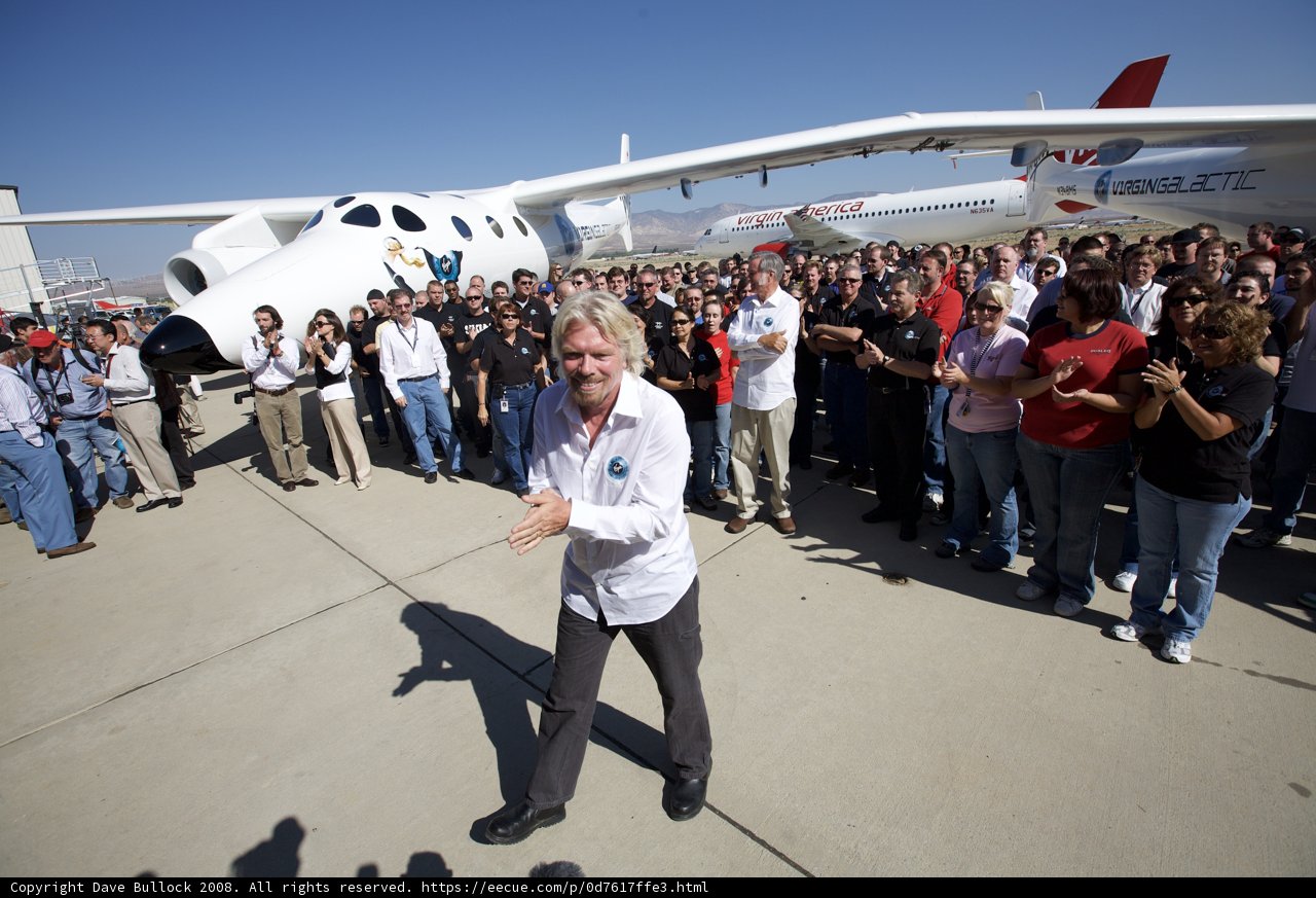 Richard Branson Addresses a Crowd at the Airport