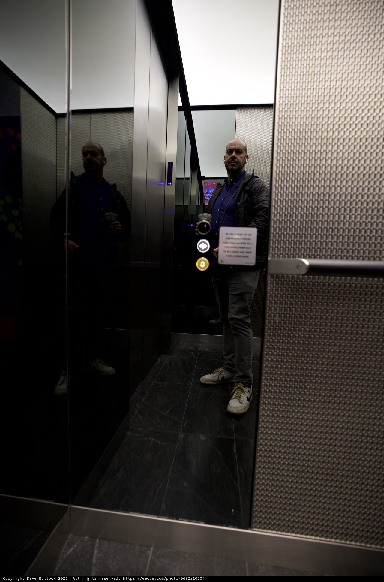 Self-Portrait in Modern Elevator Mirror - Urban Architecture