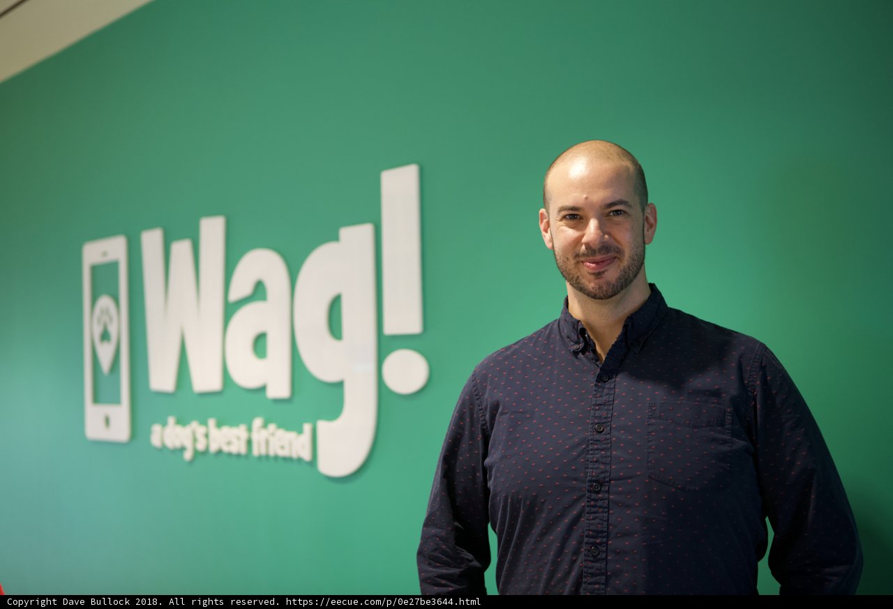 Man Poses in Front of WAG Logo