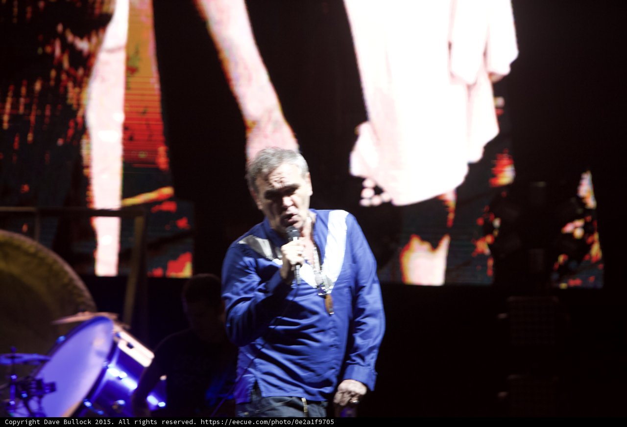 Morrissey Three Quarter Singing Blue Shirt Smiths Dangling Hands Video Screen Floor Tom Gong