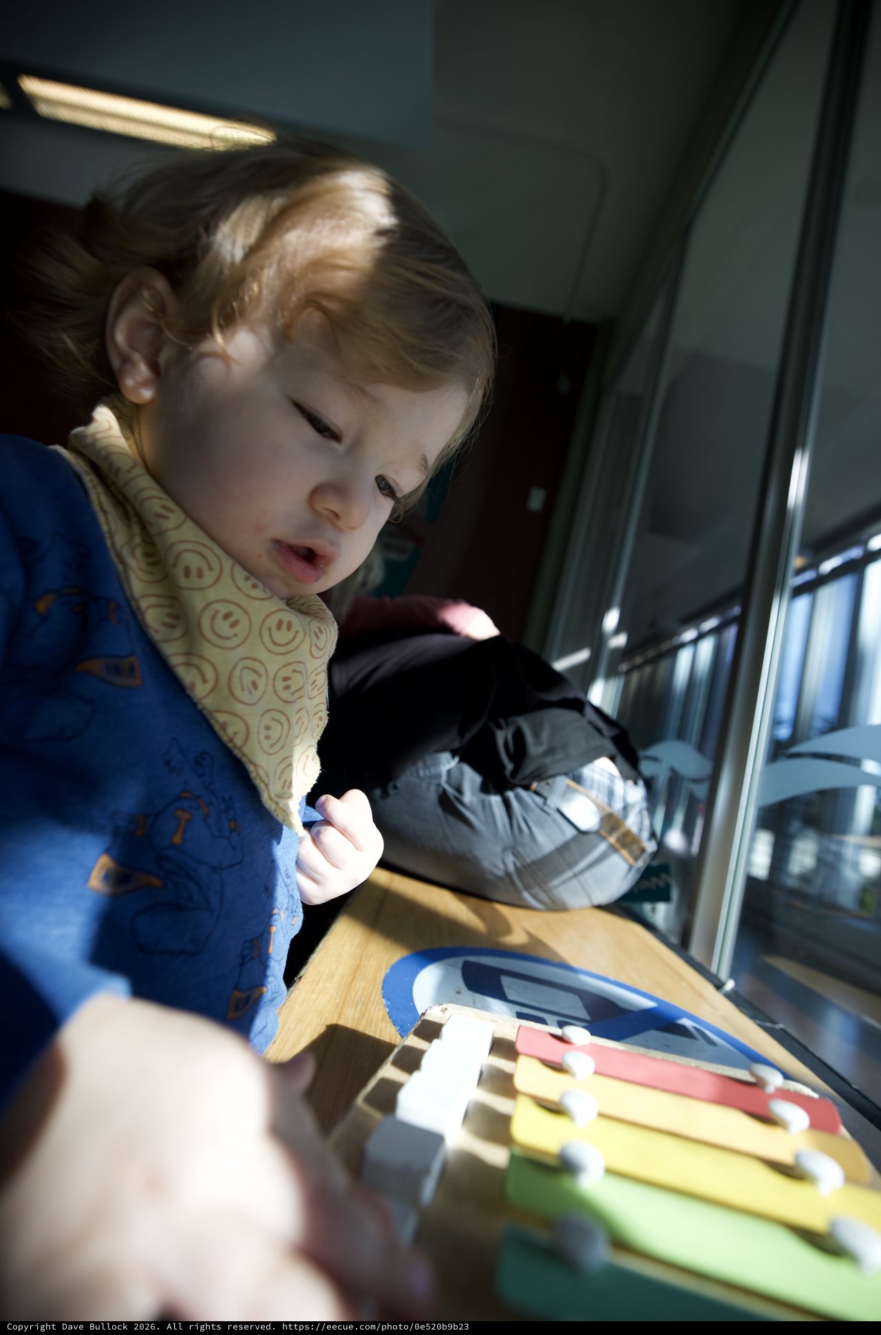 Young Child Playing with Colorful Xylophone at Home