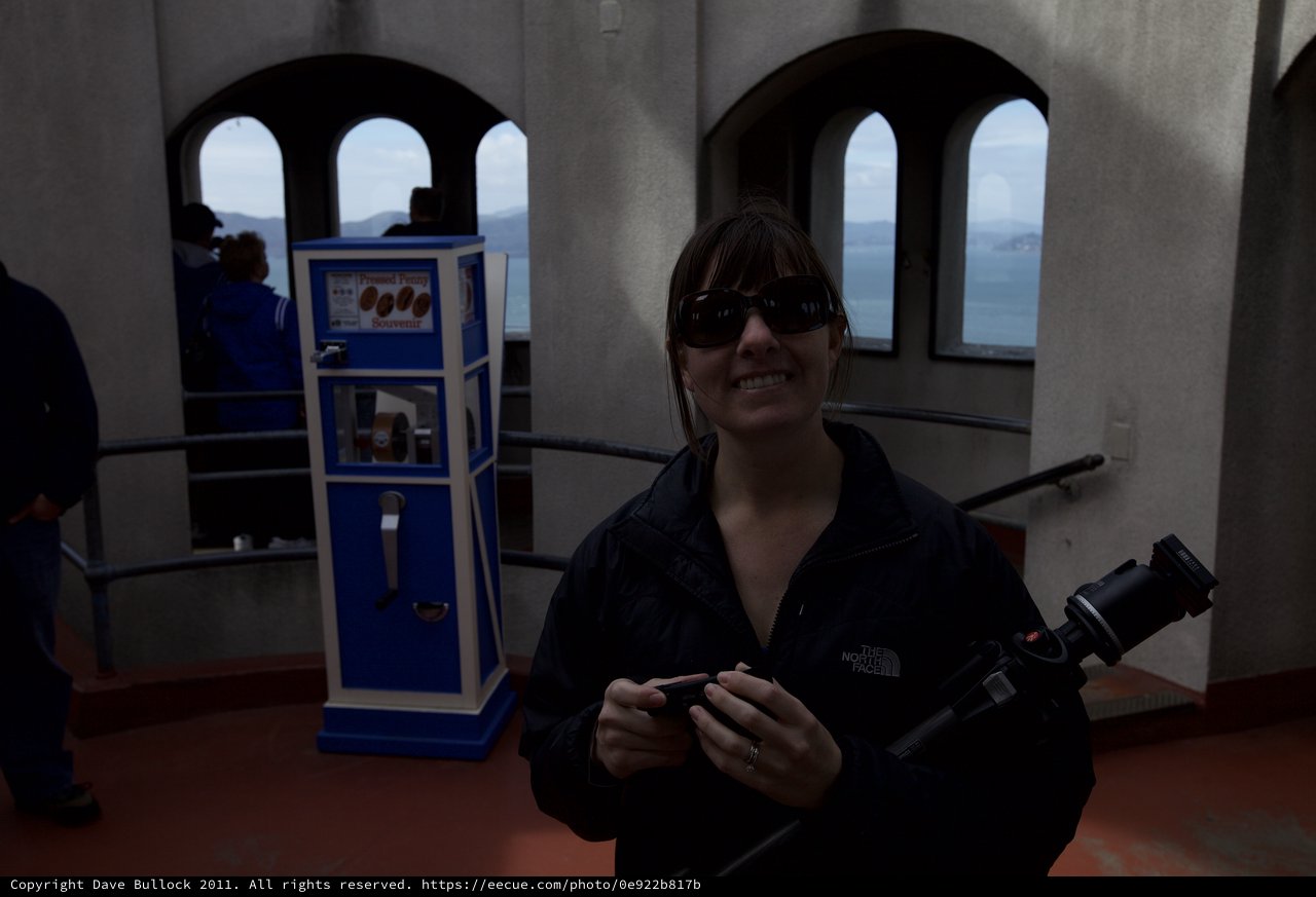 Smiling Tourist at Coit Tower Observation Deck