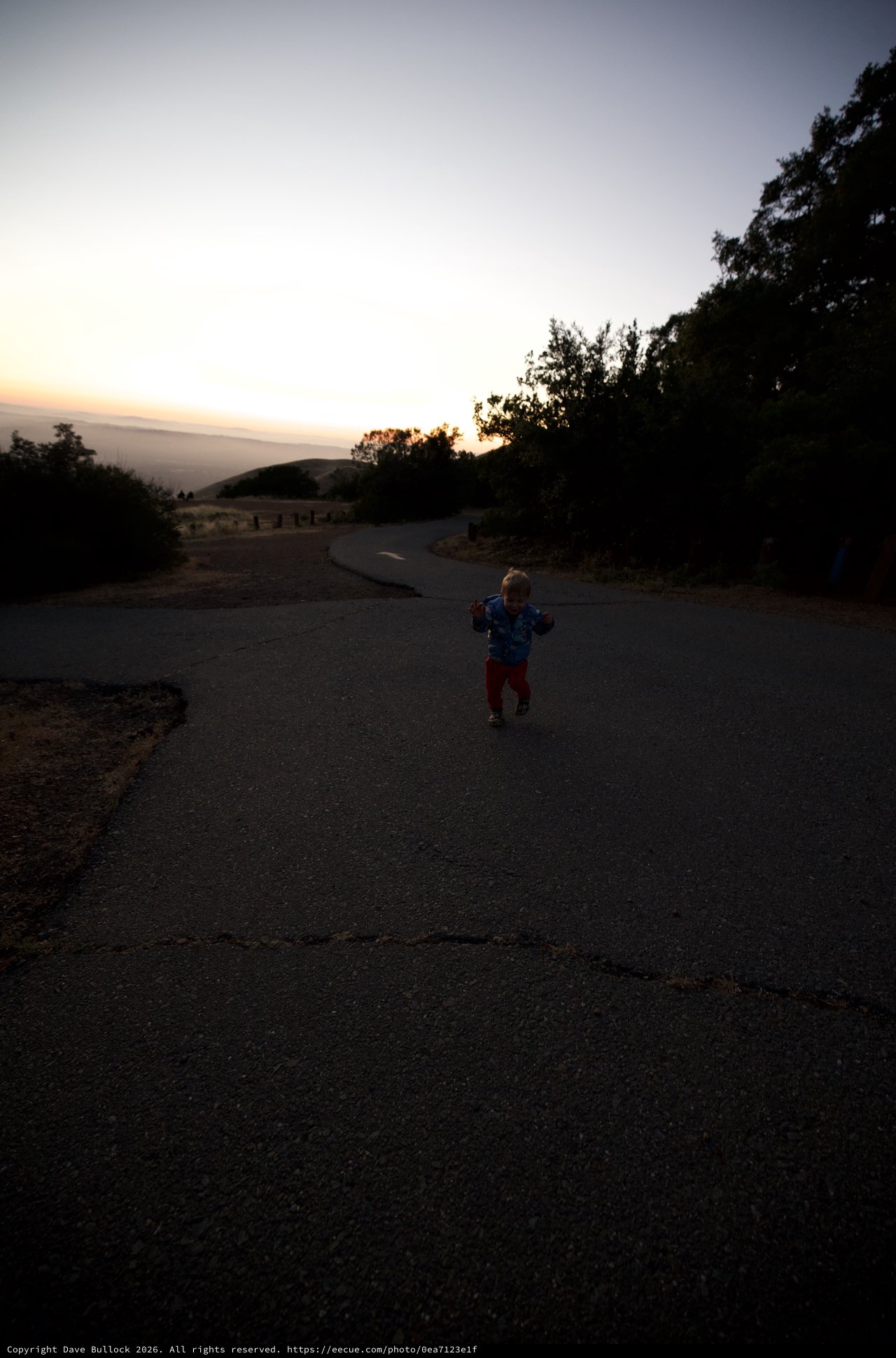 Toddler Running at Dusk on Mount Diablo Road