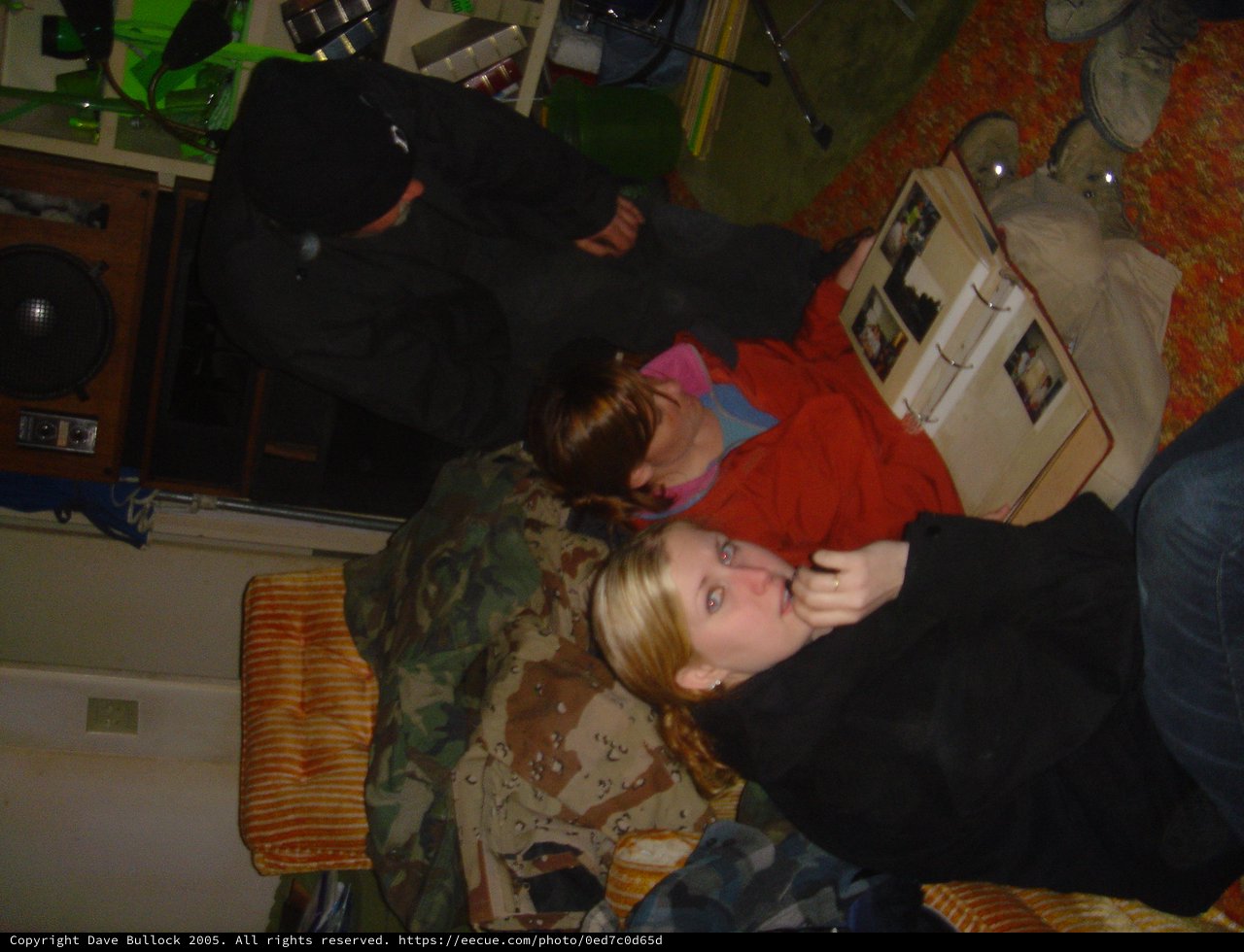 Friends Relaxing on Dorm Room Floor Late Night