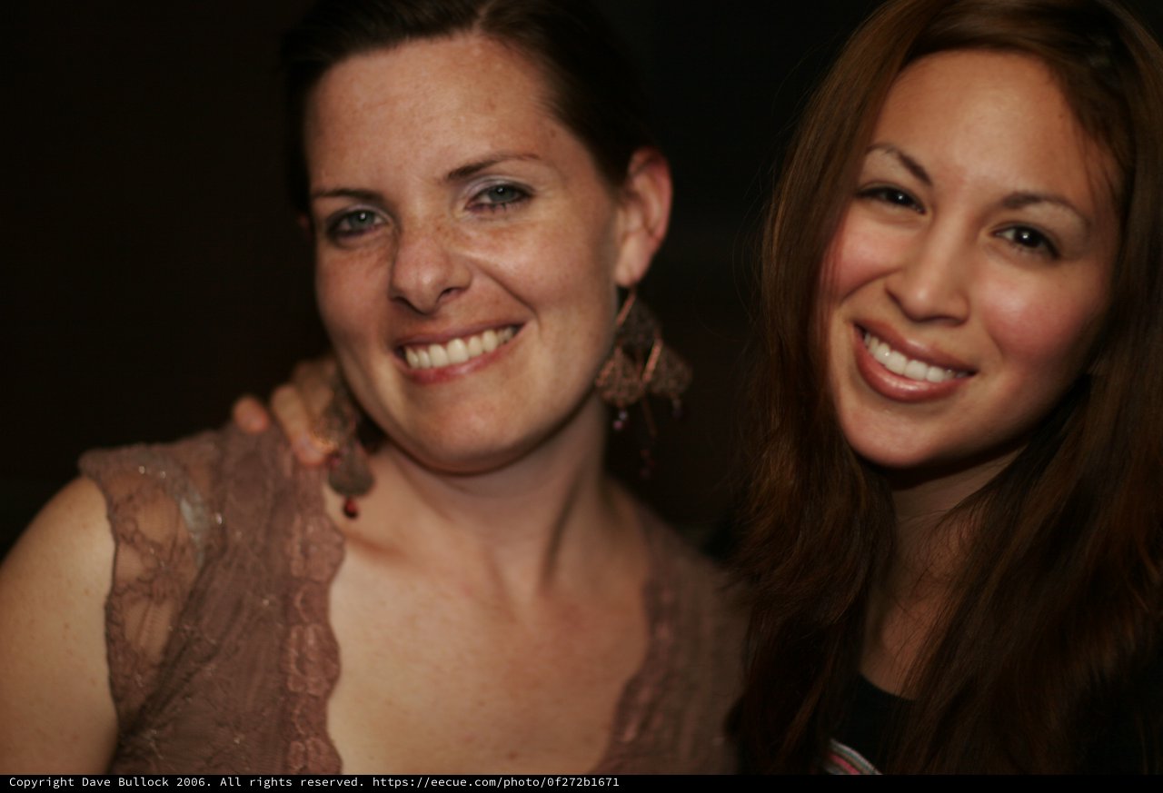 Two Women Smiling Together at a Nighttime Event