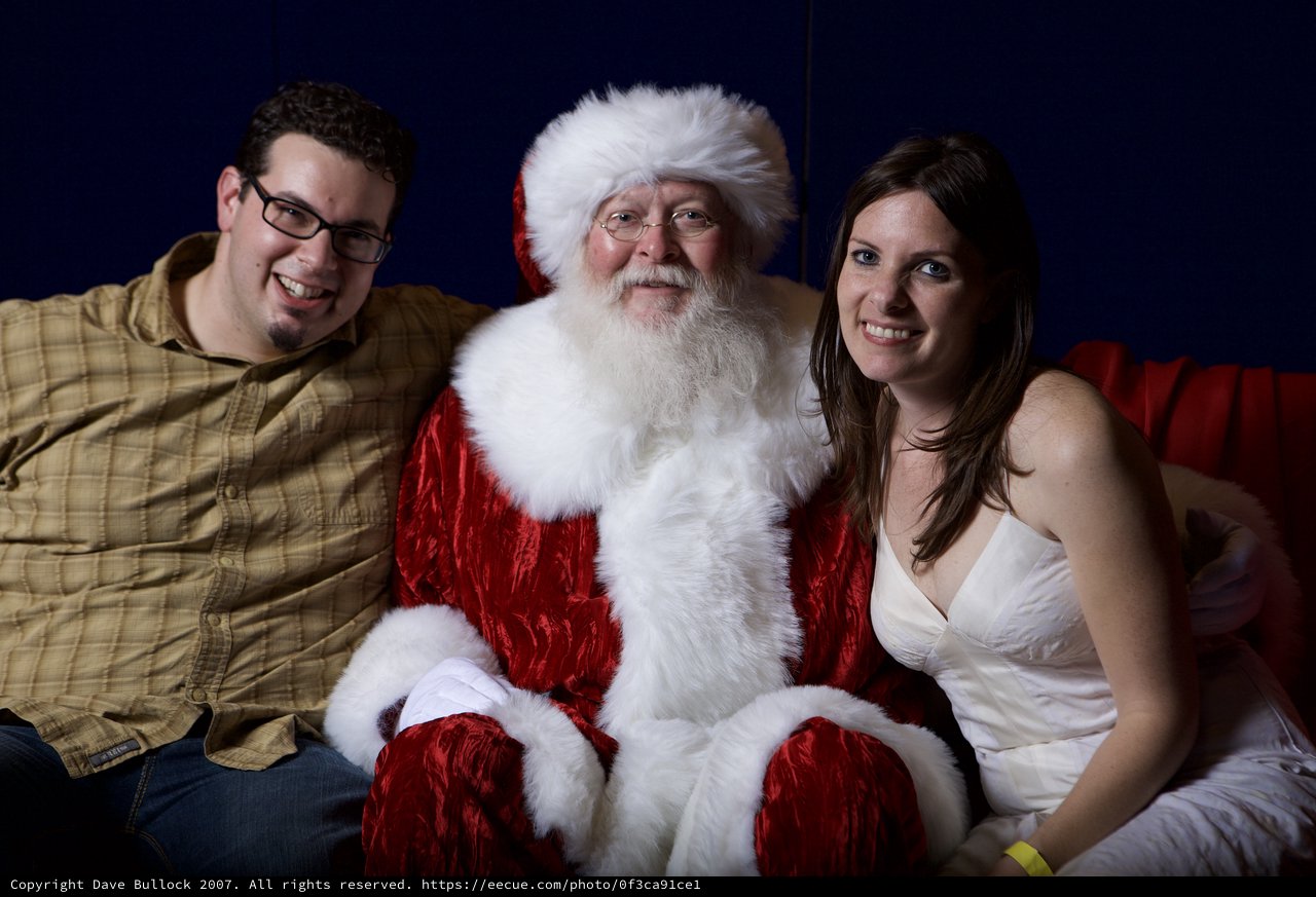 Adults Posing with Santa Claus at Christmas Party