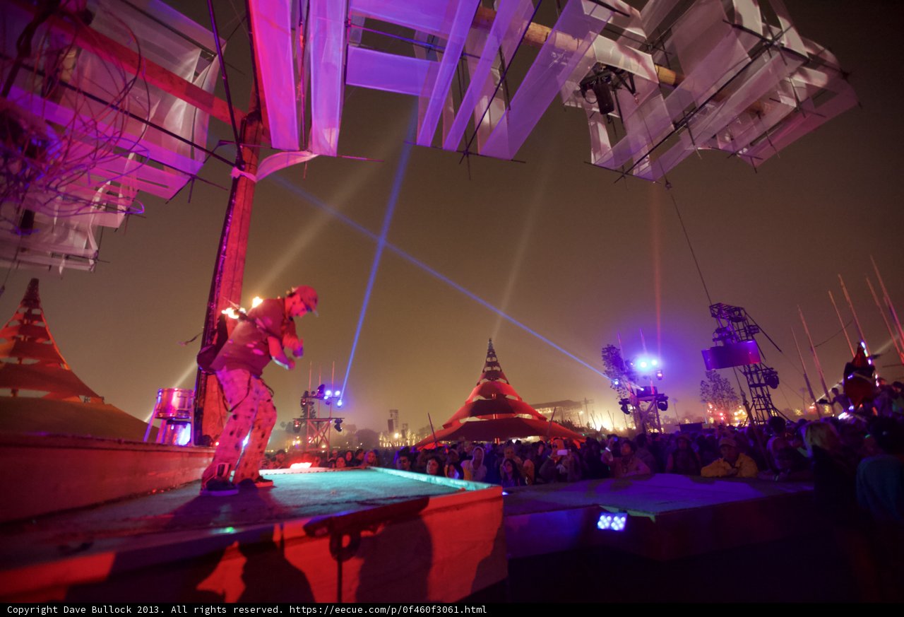 Nightly Acrobat Performance with Dazzling Lights