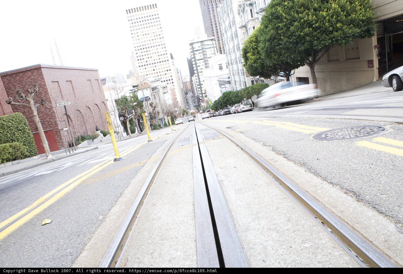 Streetscape with Train Track and Car in Metropolis