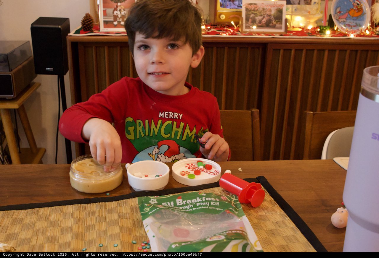 Young Boy Making Elf Breakfast on Christmas Eve