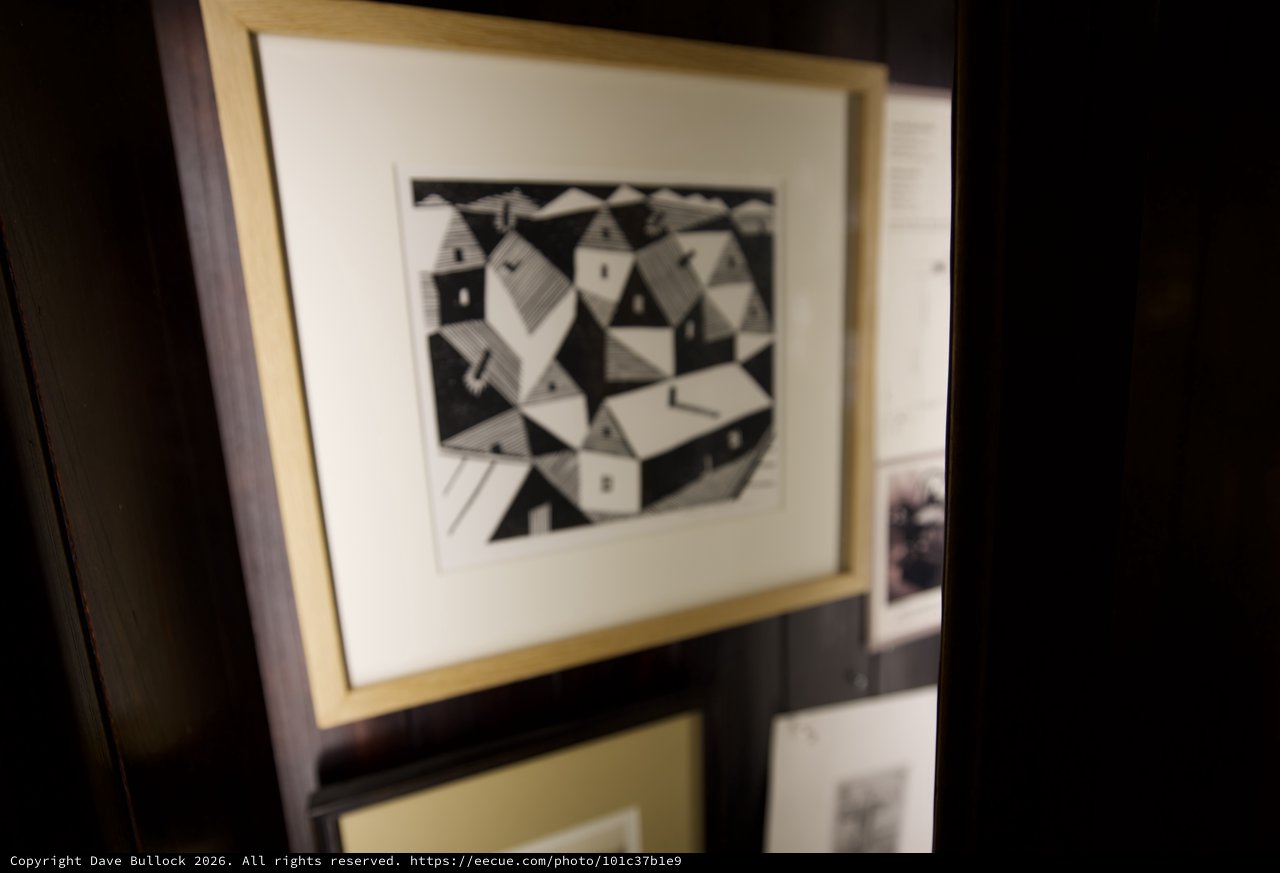 Framed Cubist Village Print in Gallery Display