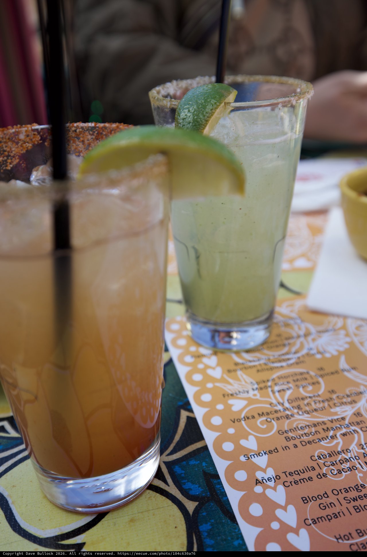 Colorful Margaritas with Spiced Rims and Fresh Lime