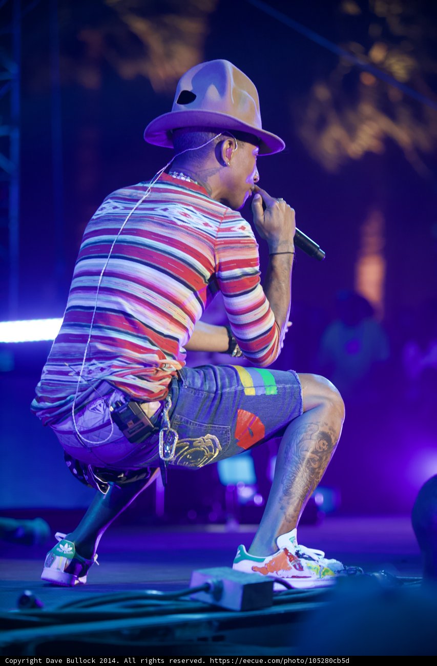 Man in a Hat Squatting on Stage During Coachella Concert