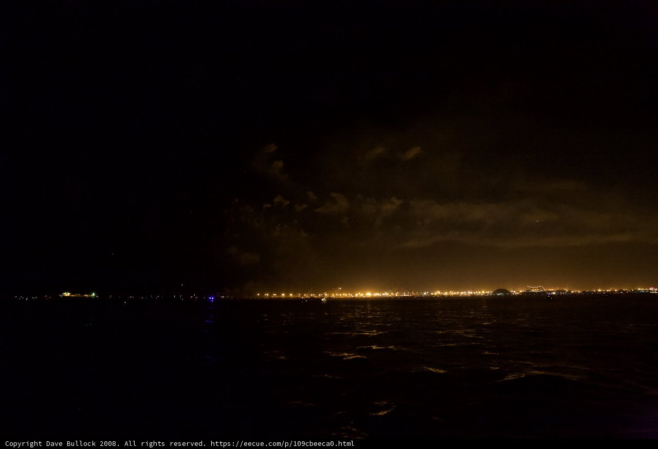 City lights shine in the night sky