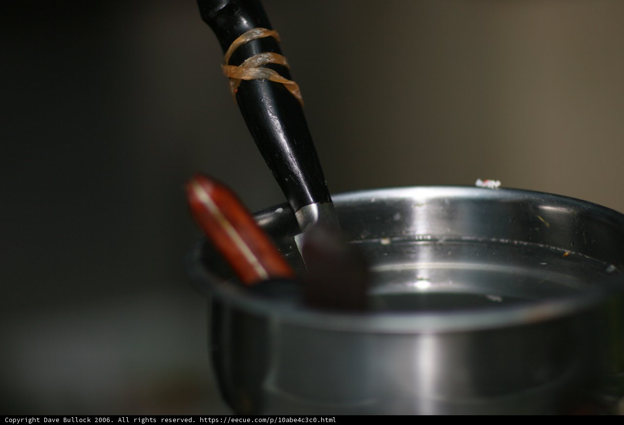 Spoon and Wooden Stick in Metal Bowl