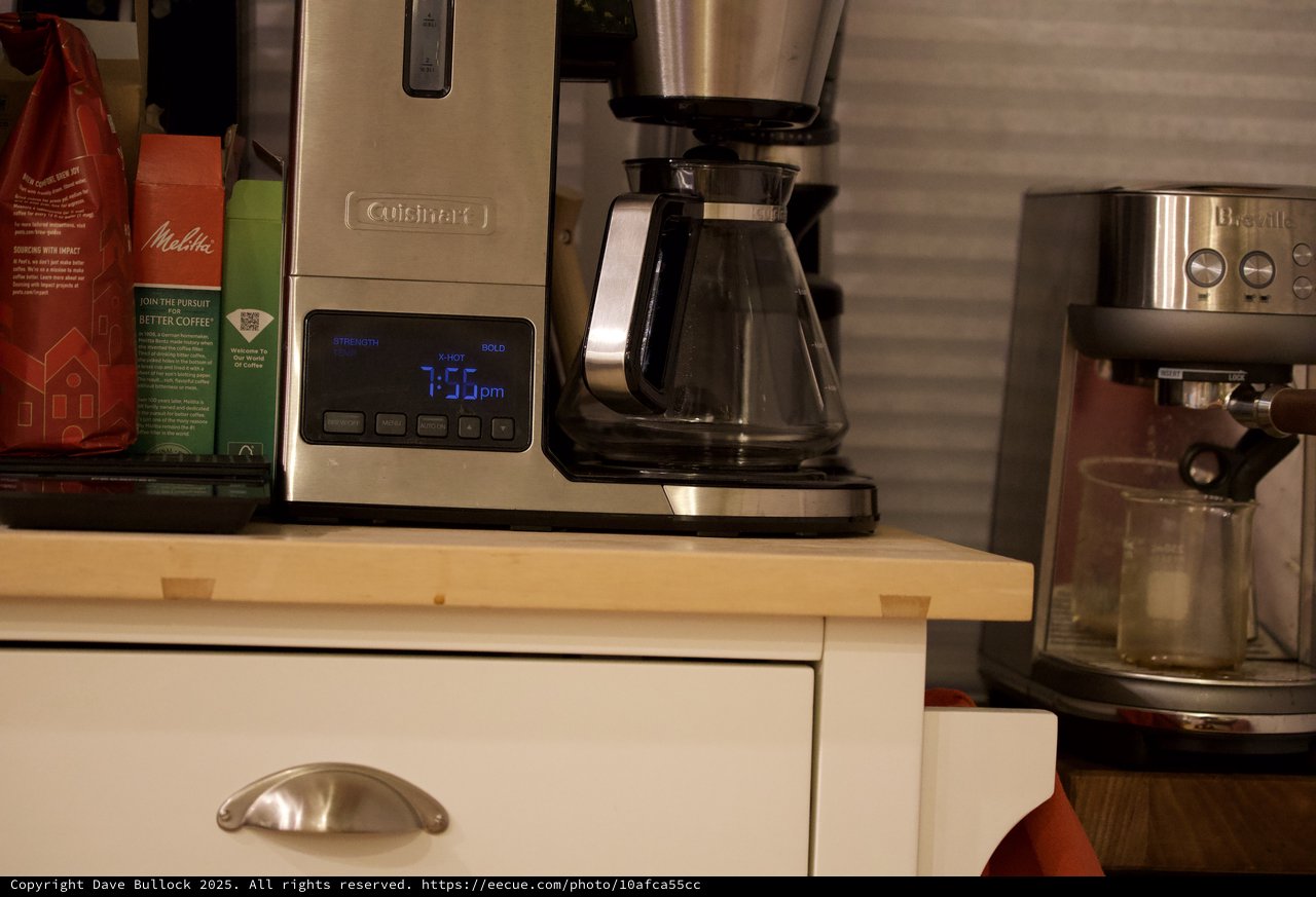 Coffee Station Setup with Cuisinart Brewing at Night