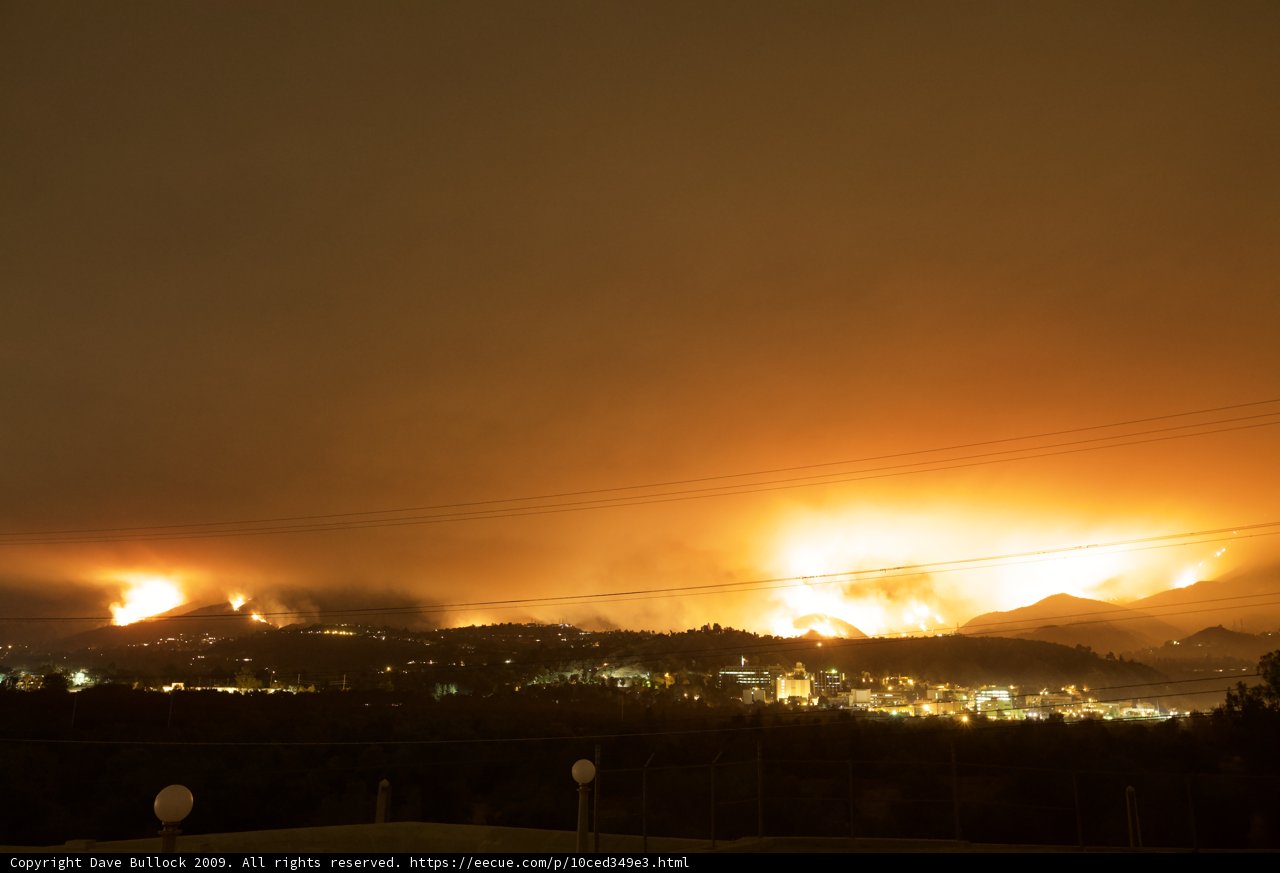 Aerial view of Station Fire burning in the hills