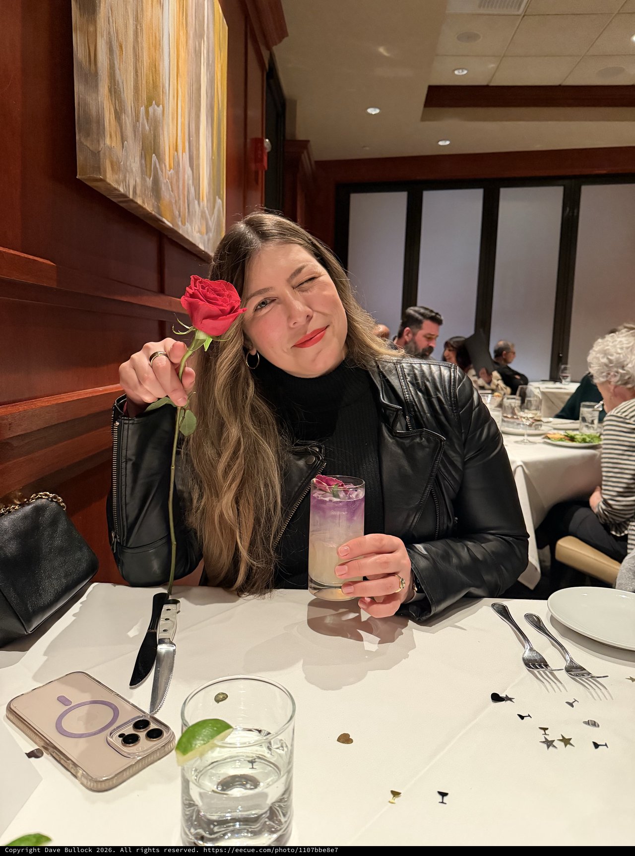 Elegant Dinner Portrait with Rose and Cocktail