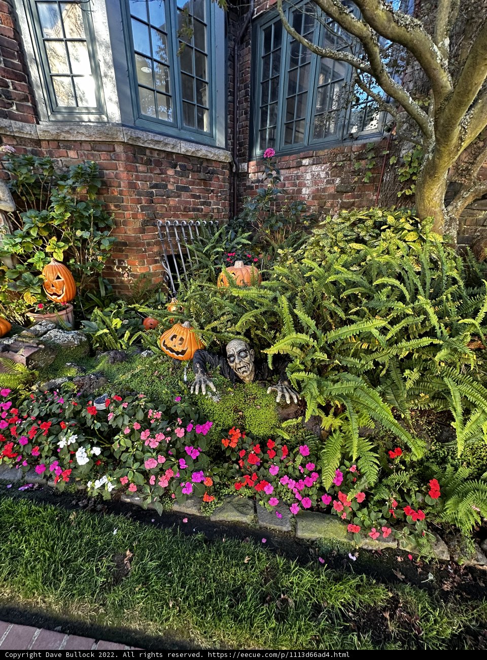 Skeleton Statue in a Flower Garden