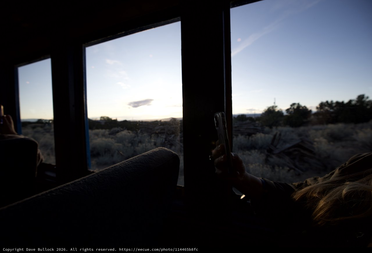 Desert Sunset View from Inside a Moving Bus