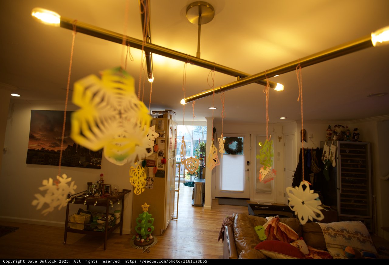 Festive Home Interior with Hanging Holiday Decorations