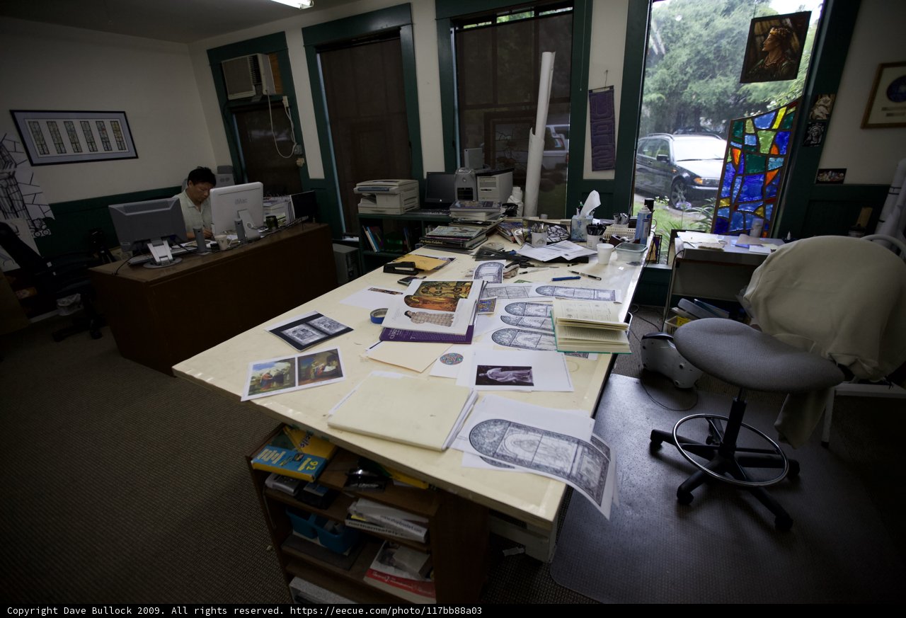 Hideo Hiraoka at His Artistic Desk