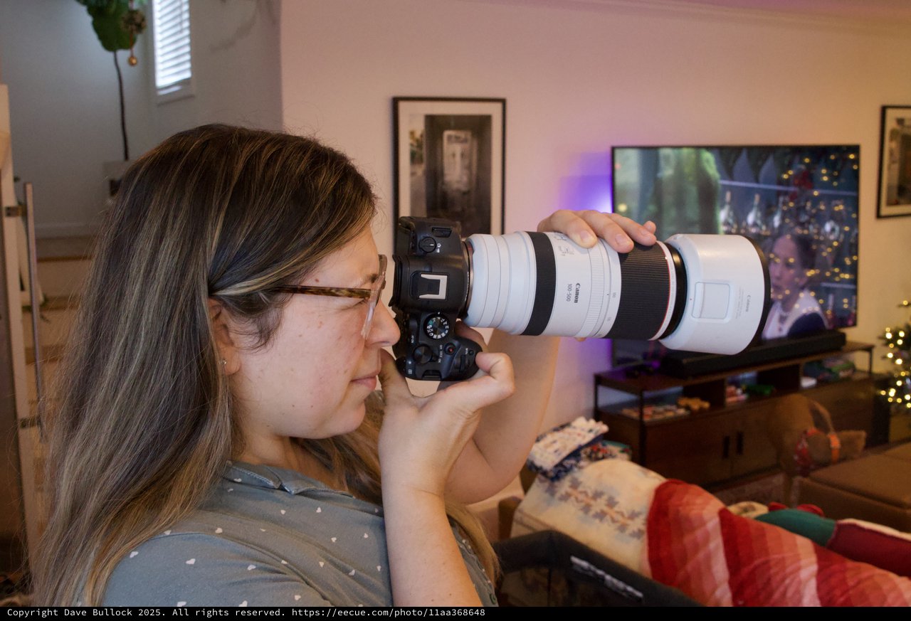 Photographer with Telephoto Lens in Home Studio